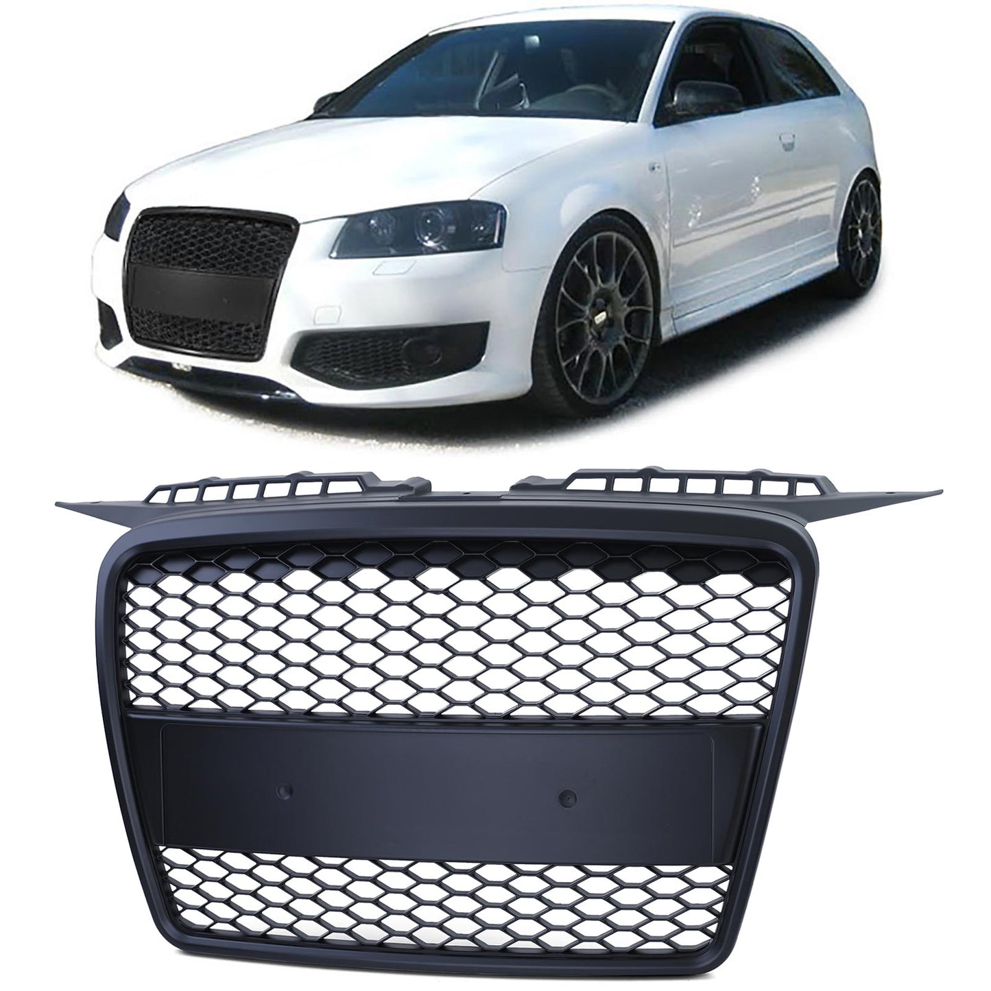 Audi A3 8P 05-08 Griglia sportiva a nido d'ape senza stemma nero opaco