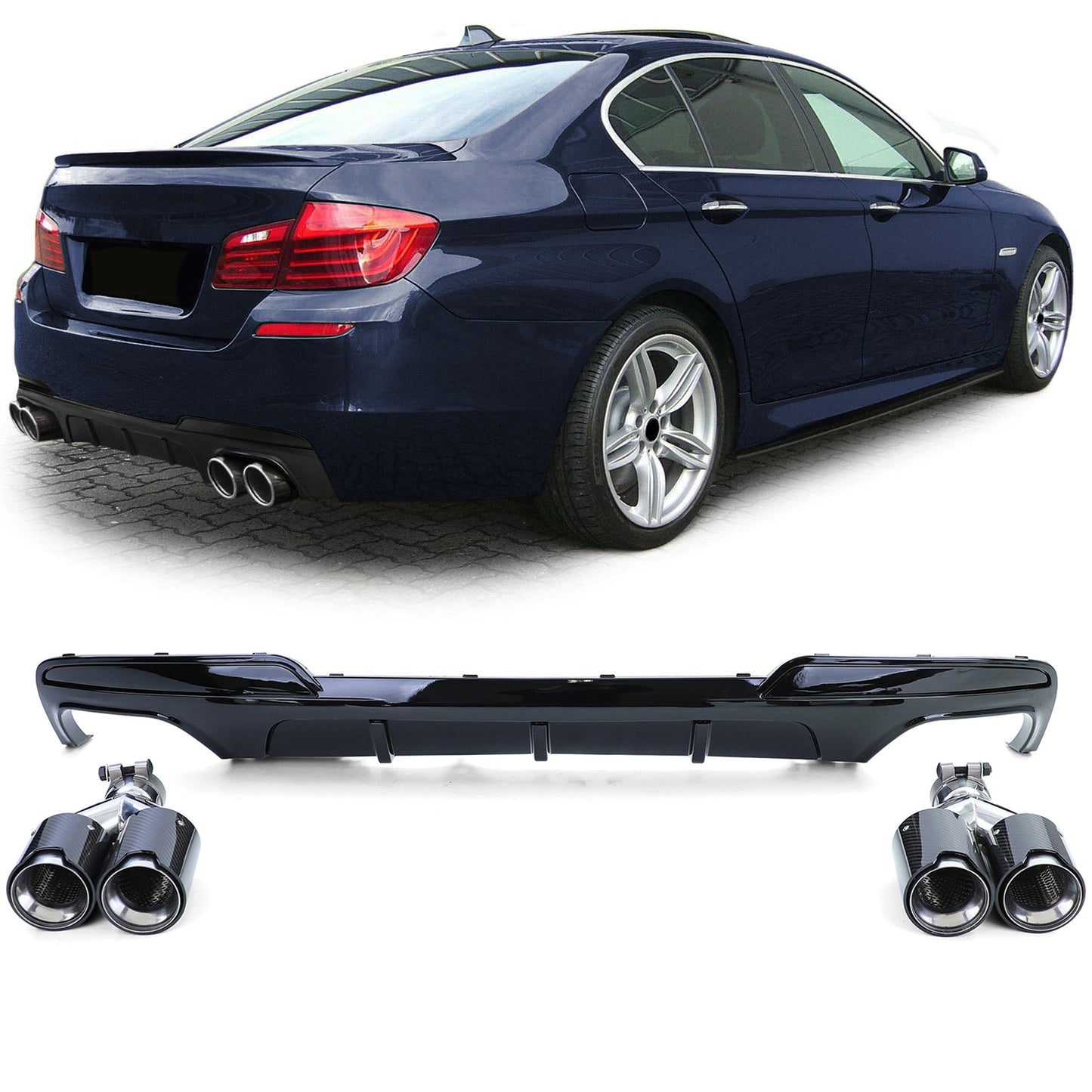 BMW F10 F11 535i 535d Diffusore posteriore lucido + terminali di scarico Marmitte in carbonio