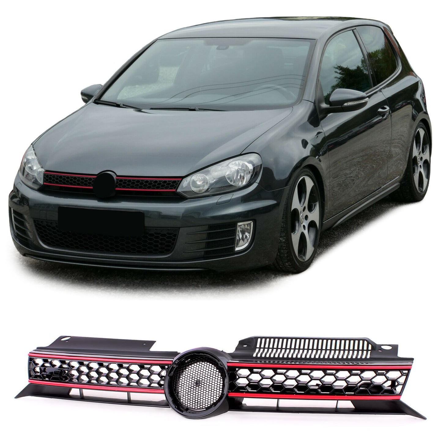 VW Golf 6 anche GTI 08-13 Griglia sportiva a nido d'ape nera rossa