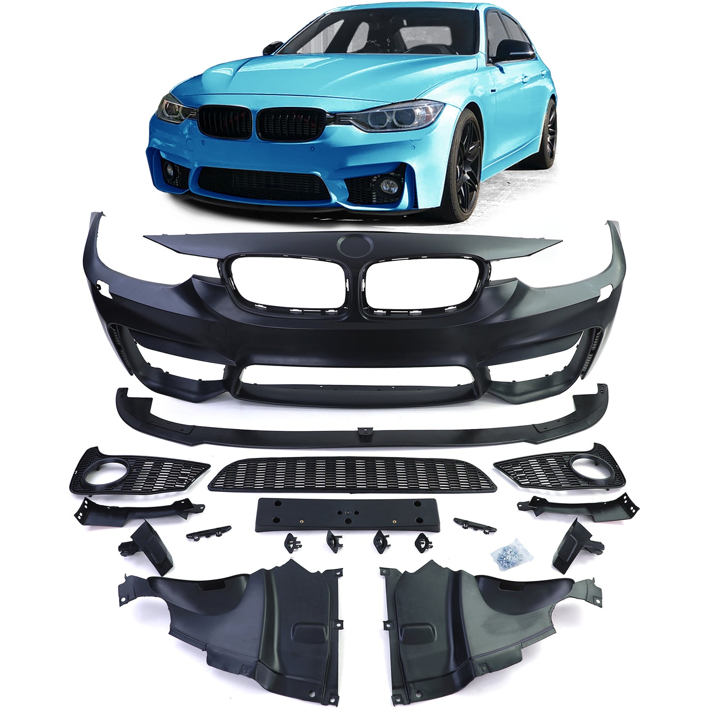 BMW Serie 3 F30 F31 F80 11-19 Paraurti anteriore M + Splitter spoiler anteriore
