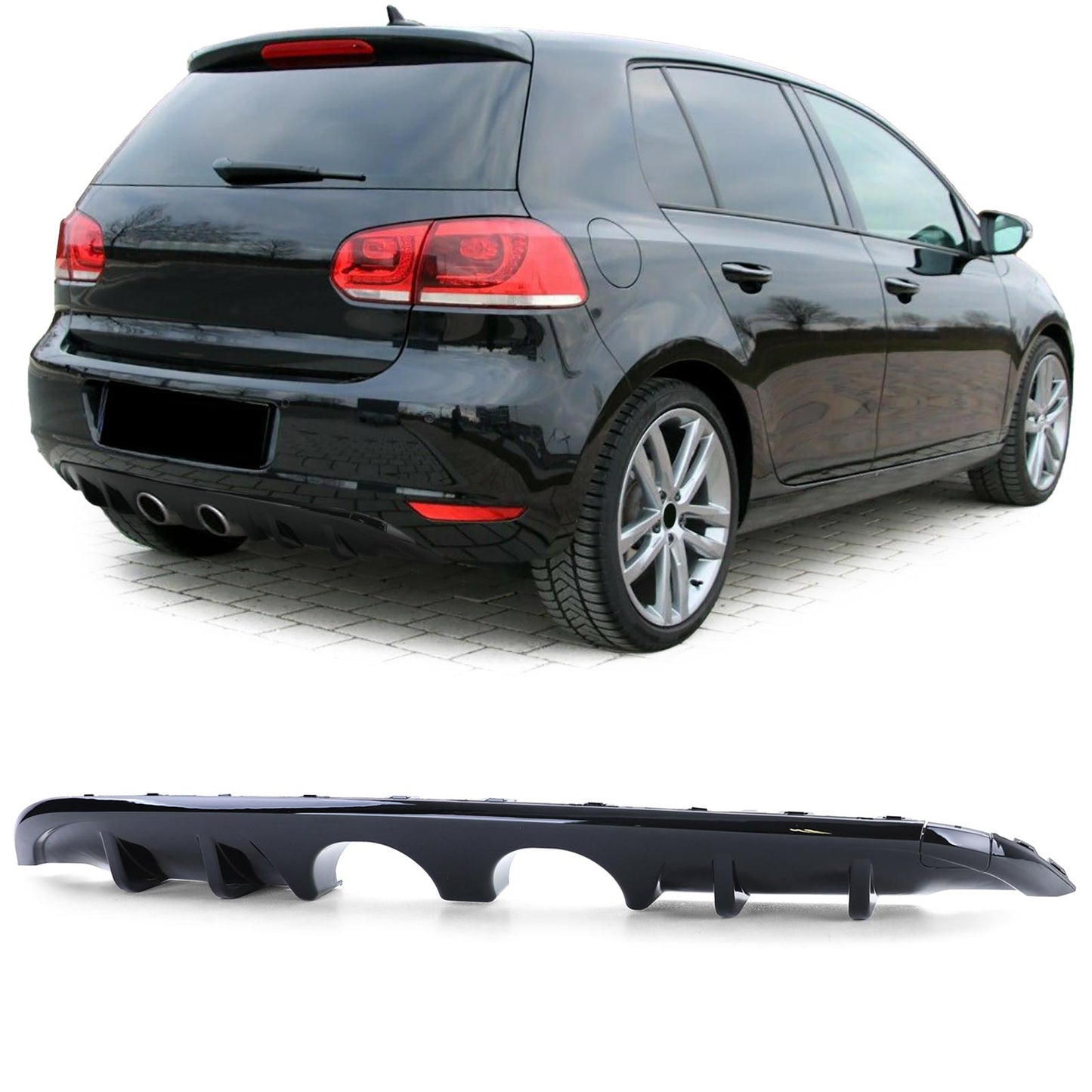 VW Golf 6 1K 08-13 Diffusore posteriore sportivo doppio tubo centrale nero lucido GOLF R