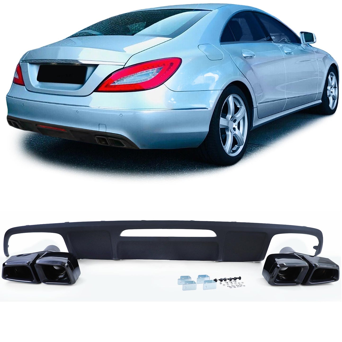 Mercedes CLS C218 11-18 Diffusore posteriore AMG 63 nero opaco + Terminali