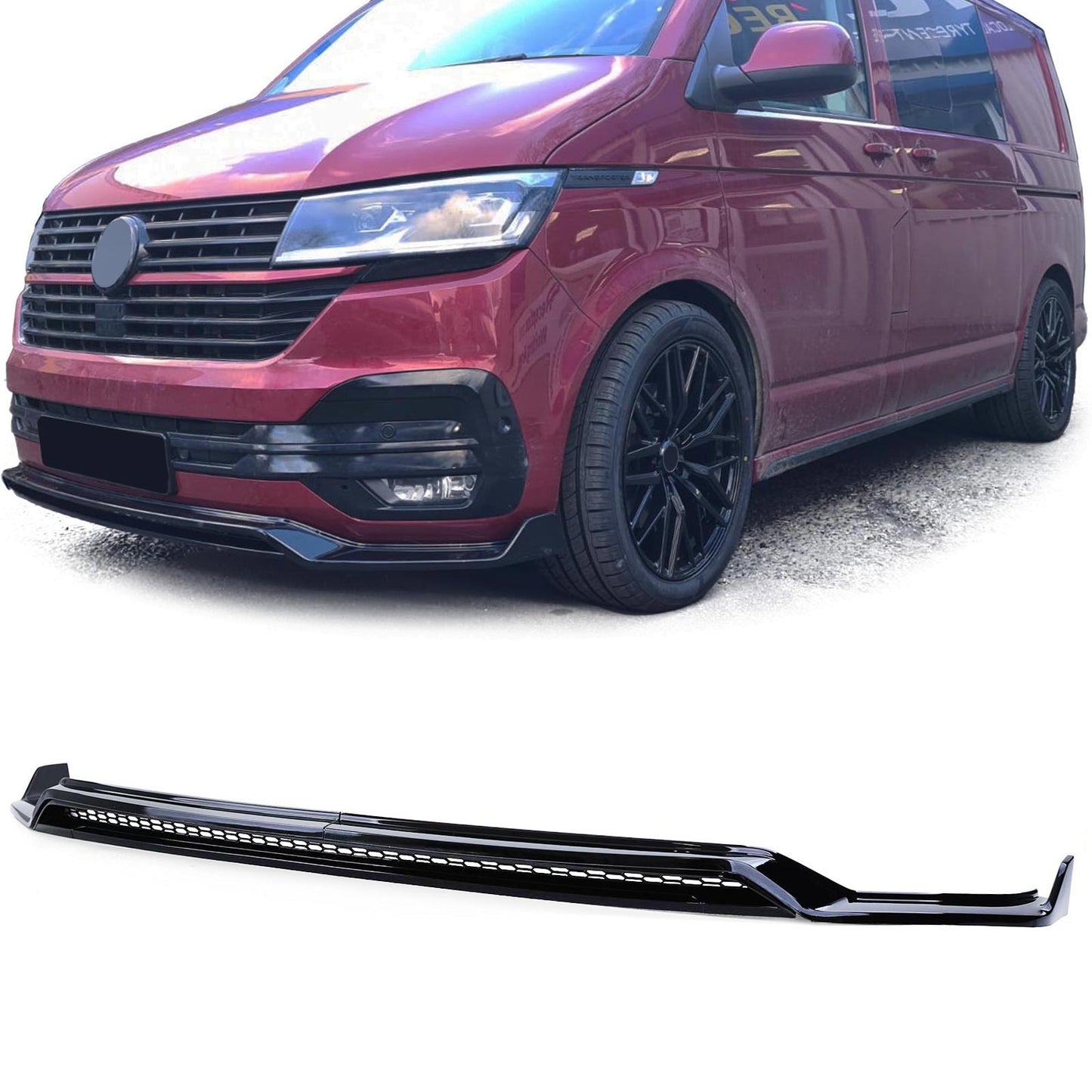 VW Bus T6.1 dal 19 Labbro dello spoiler anteriore con splitter e griglia nero lucido