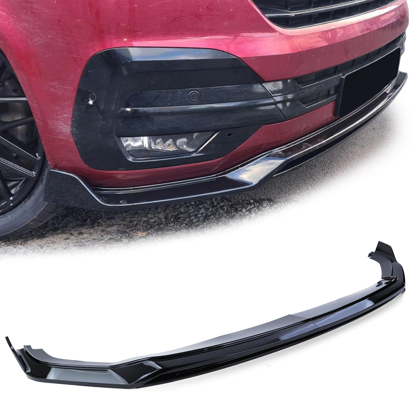 VW Bus T6.1 dal 19 Labbro dello spoiler anteriore con splitter e griglia nero lucido