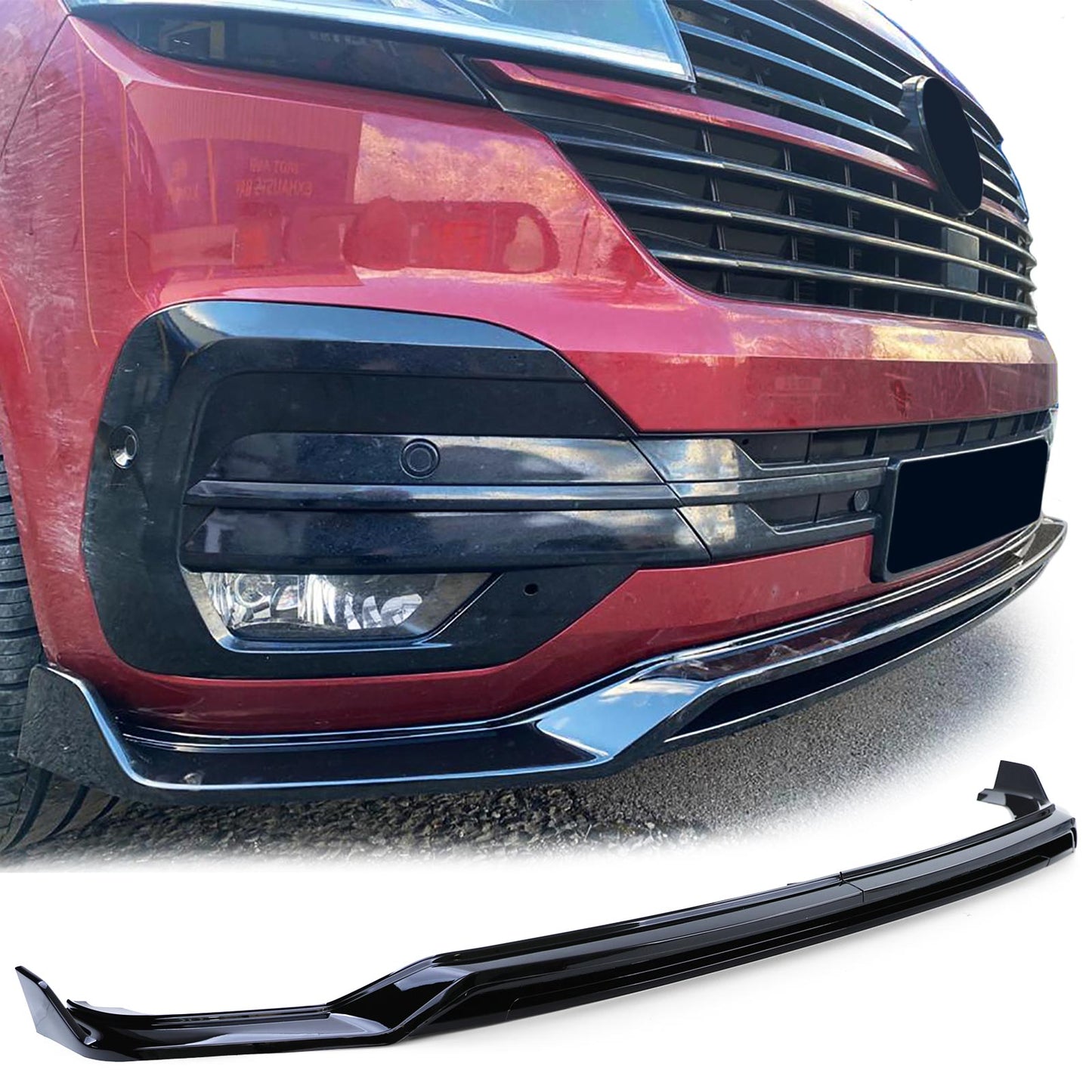 VW Bus T6.1 dal 19 Labbro dello spoiler anteriore con splitter e griglia nero lucido