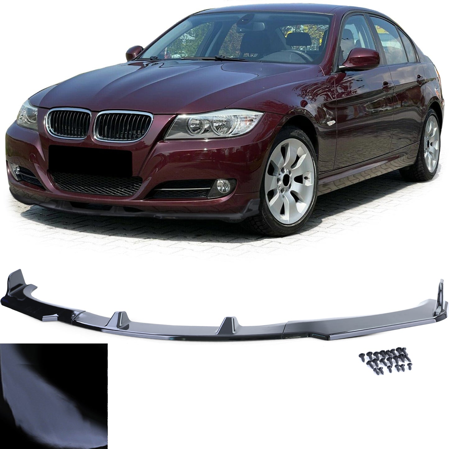 BMW Serie 3 E90 E91 08-13 Spoiler anteriore labbro paraurti nero lucido