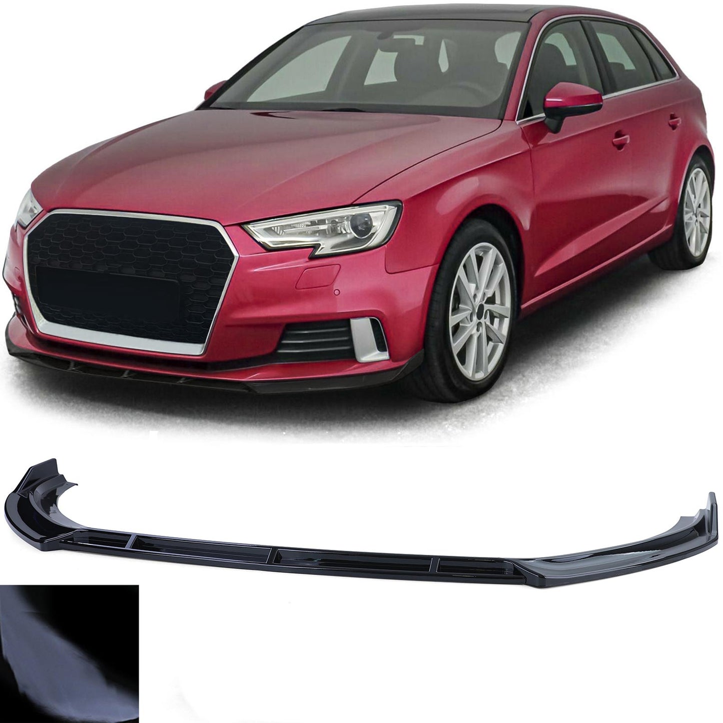 udi A3 8V Facelift 16-20 Spoiler anteriore labbro paraurti nero lucido