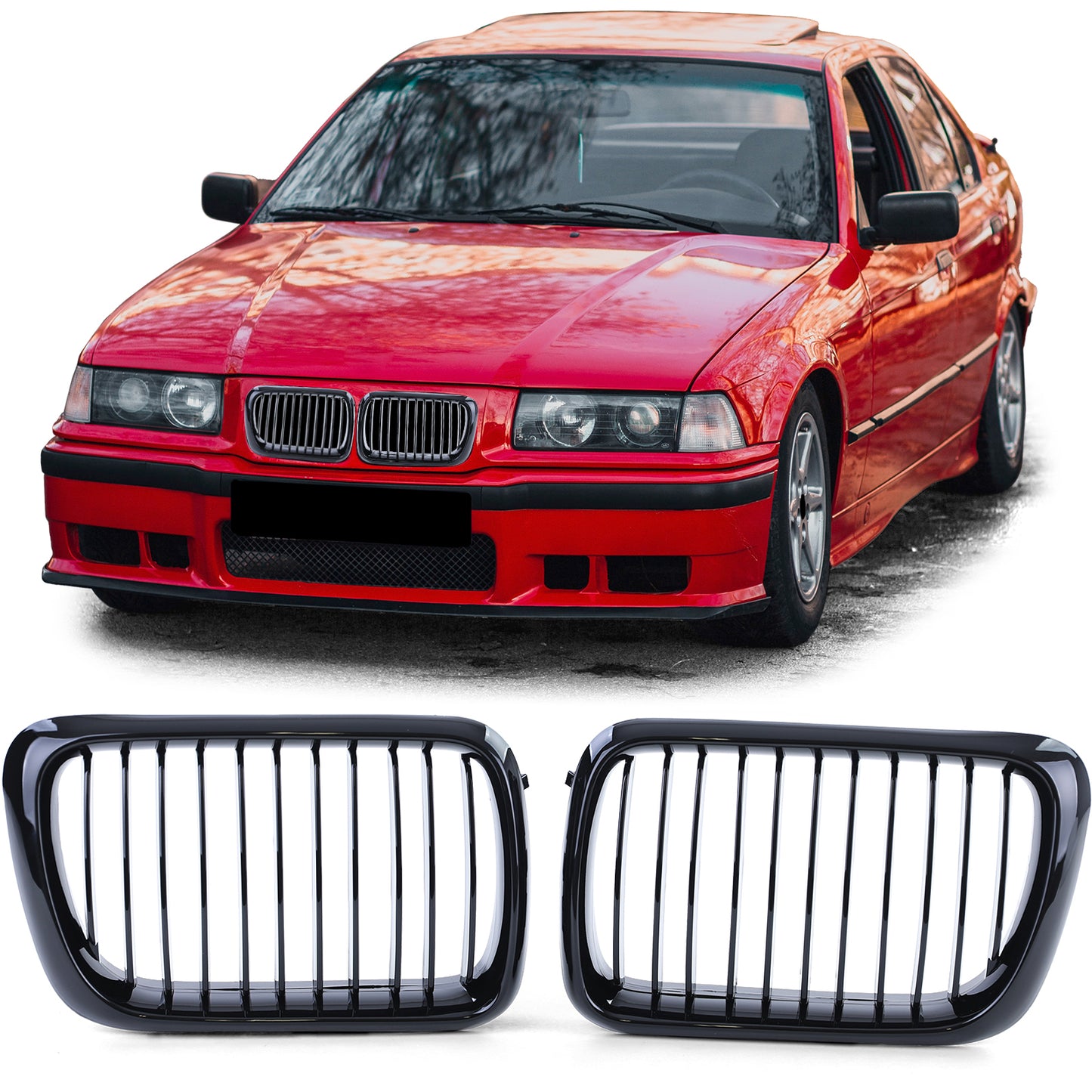 BMW Serie 3 E36 96-99 Griglia radiatore sportiva nera lucida Singola Barra