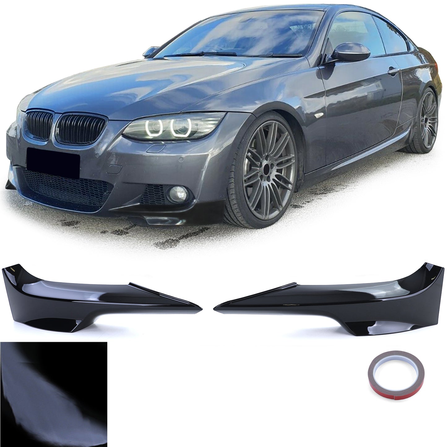 BMW serie 3 E92 E93 06-10 Splitter angoli spoiler anteriore nero lucido
