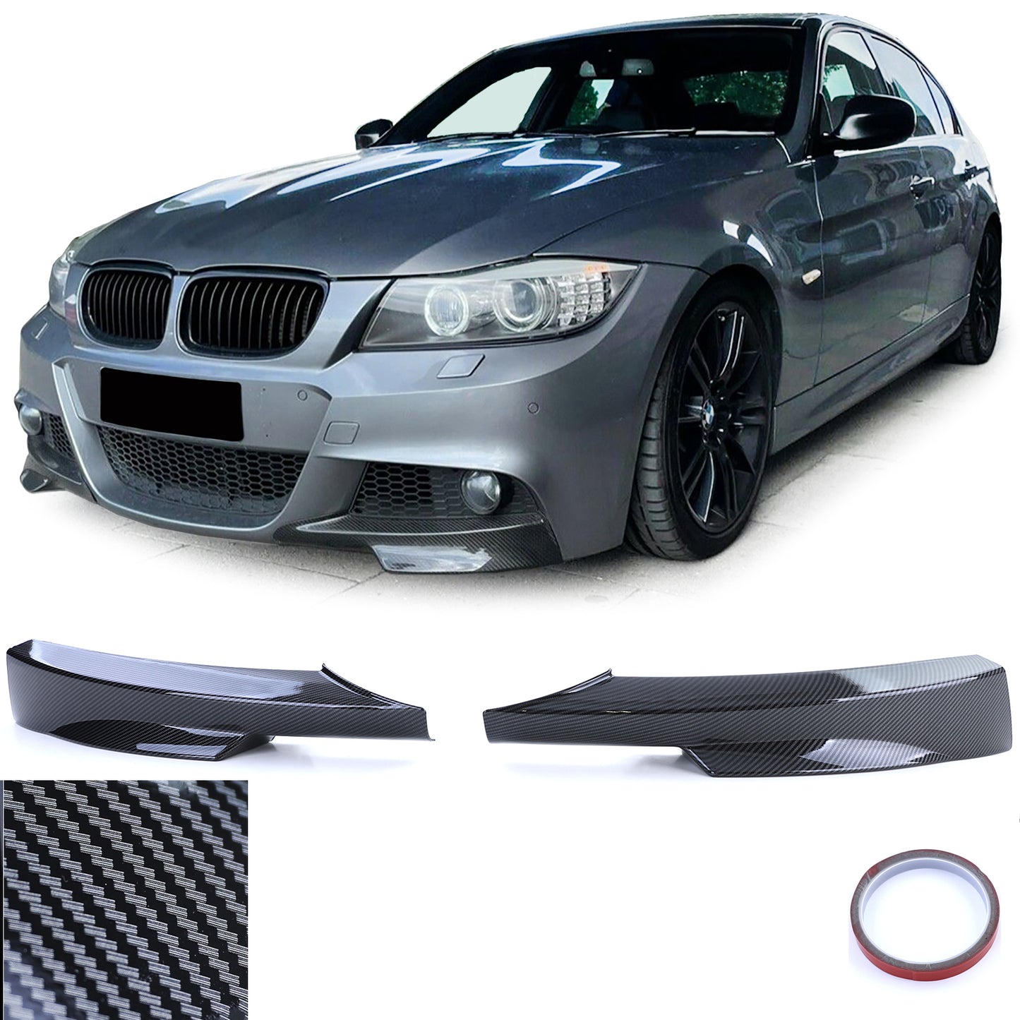BMW Serie 3 E90 E91 08-12 Spoiler anteriore angoli alette splitter carbon look