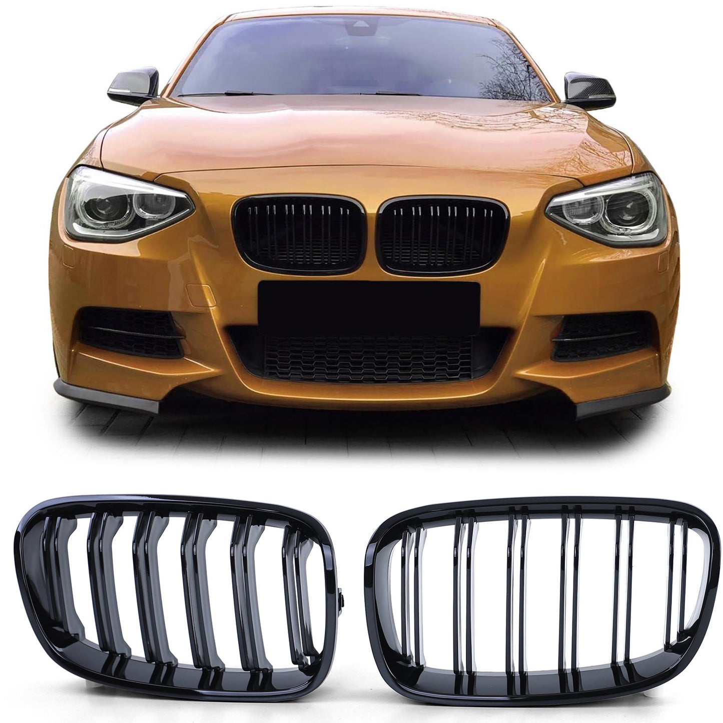 BMW Serie 1 F20 F21 10-14 Griglia radiatore sportiva doppia barra Performance lucida