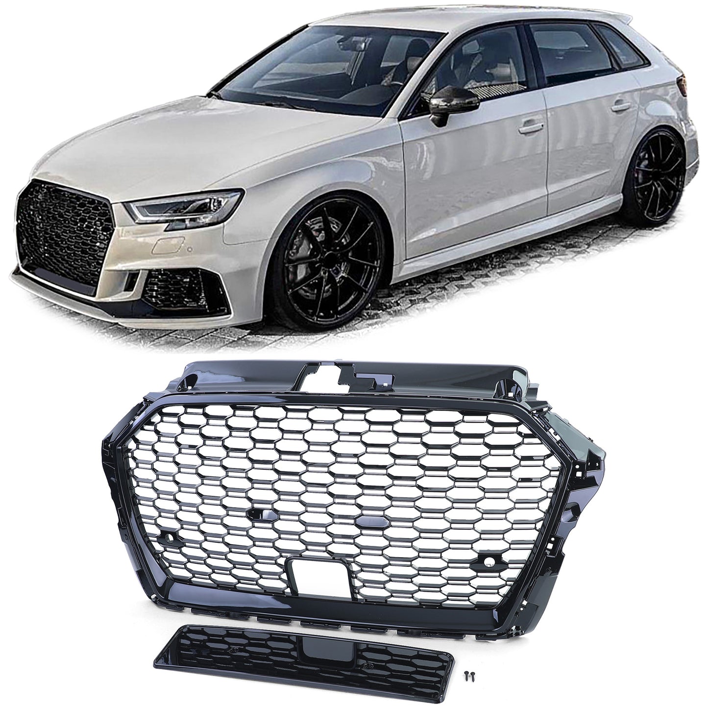 Audi A3 8V 16-20 con ACC Griglia radiatore sportiva griglia a nido d'ape LUCIDA