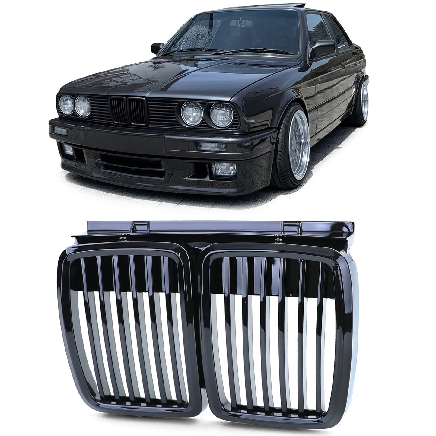 BMW Serie 3 E30 82-94 Griglia radiatore sportiva Performance Lucida Barra Singola