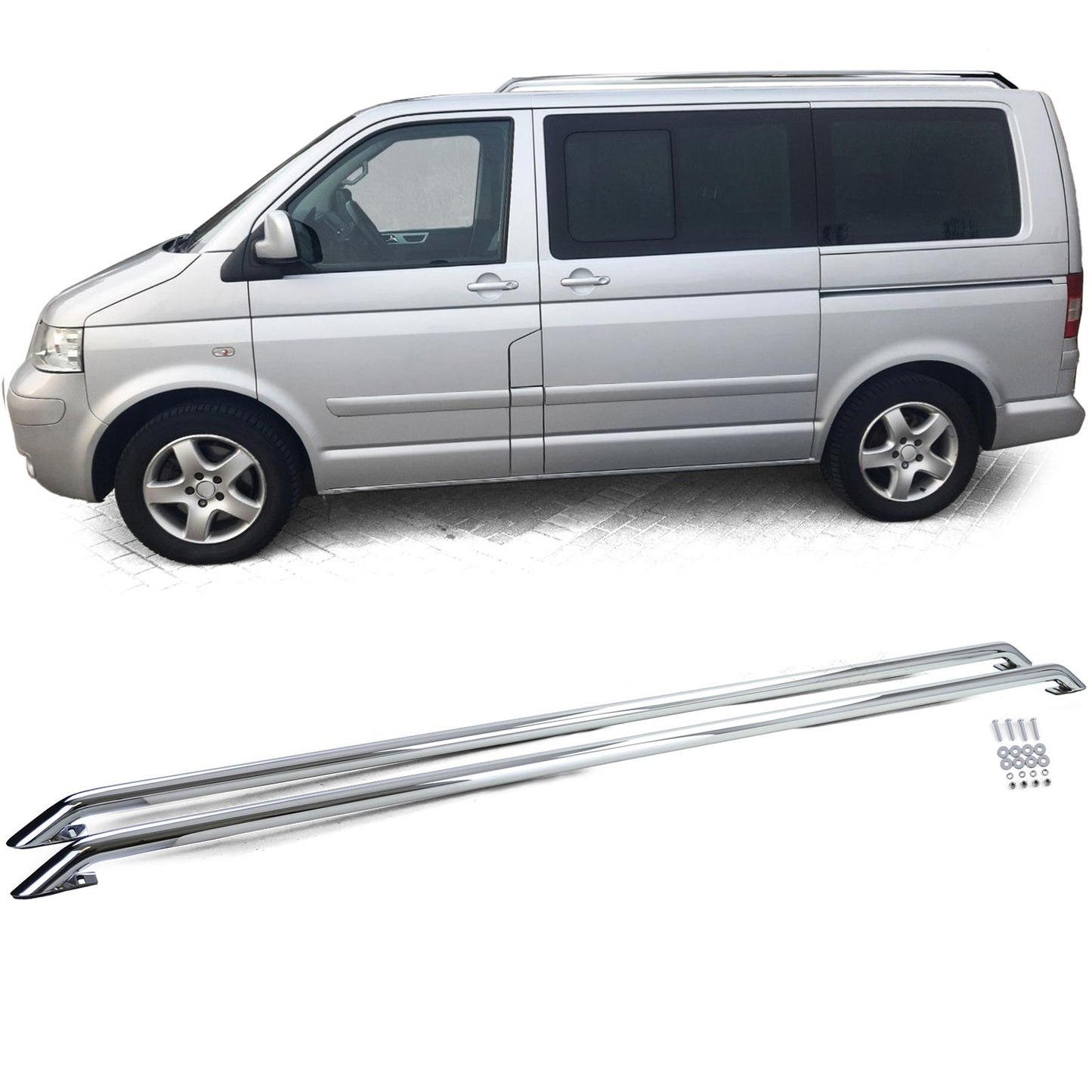 VW T5 T6 T6.1 passo corto Mancorrenti sul tetto in acciaio inossidabile lucidato per il retrofit