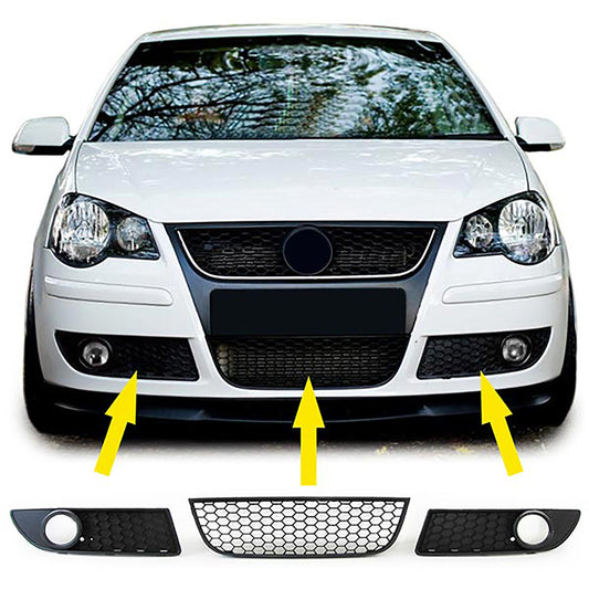 VW Polo 9N3 Inserto griglia griglia a nido d'ape + coperture fendinebbia