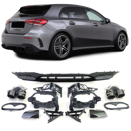 Mercedes classe A W177 dal 18  diffusore posteriore sportivo con terminali di scarico neri