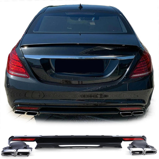 Mercedes Classe S W222 13-17 Diffusore posteriore sportivo nero lucido con terminali di scarico