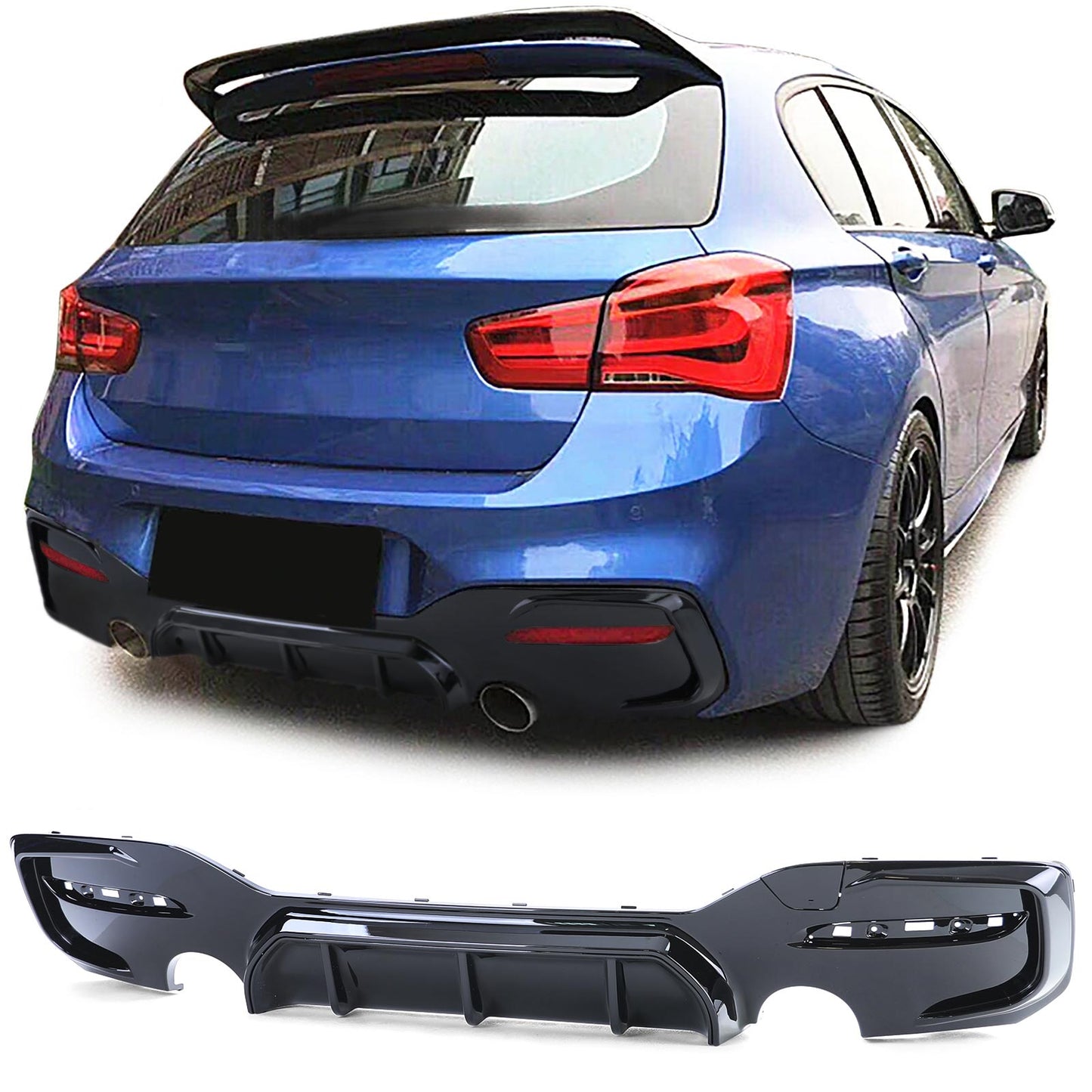 BMW Serie 1 F20 F21 15-19 LCI M135 M140 Diffusore posteriore sportivo nero lucido