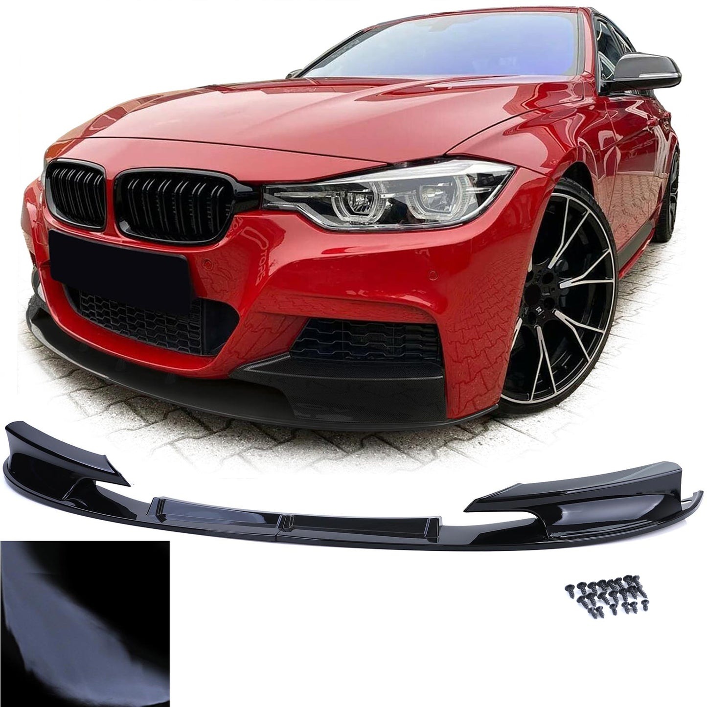 BMW Serie 3 F30 F31 15-19 Spoiler anteriore labbro paraurti nero lucido