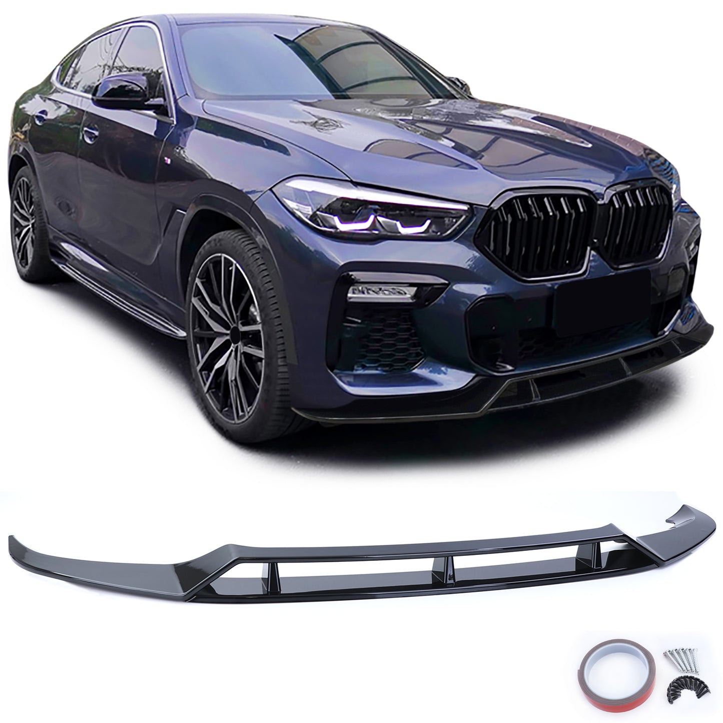 BMW X6 G06 dal 19 Spoiler anteriore labbro performance Nero Lucido