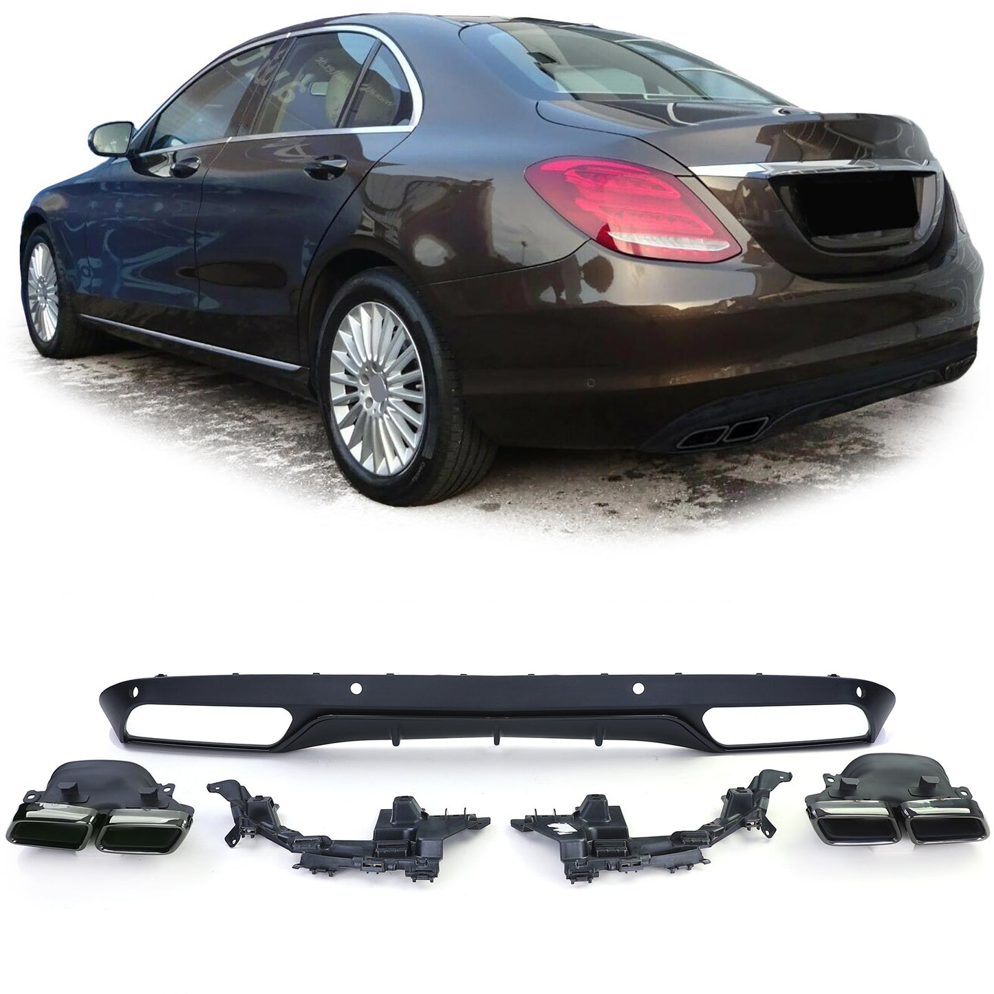 Mercedes W205 berlina 14-18 Diffusore posteriore sportivo con terminali di scarico