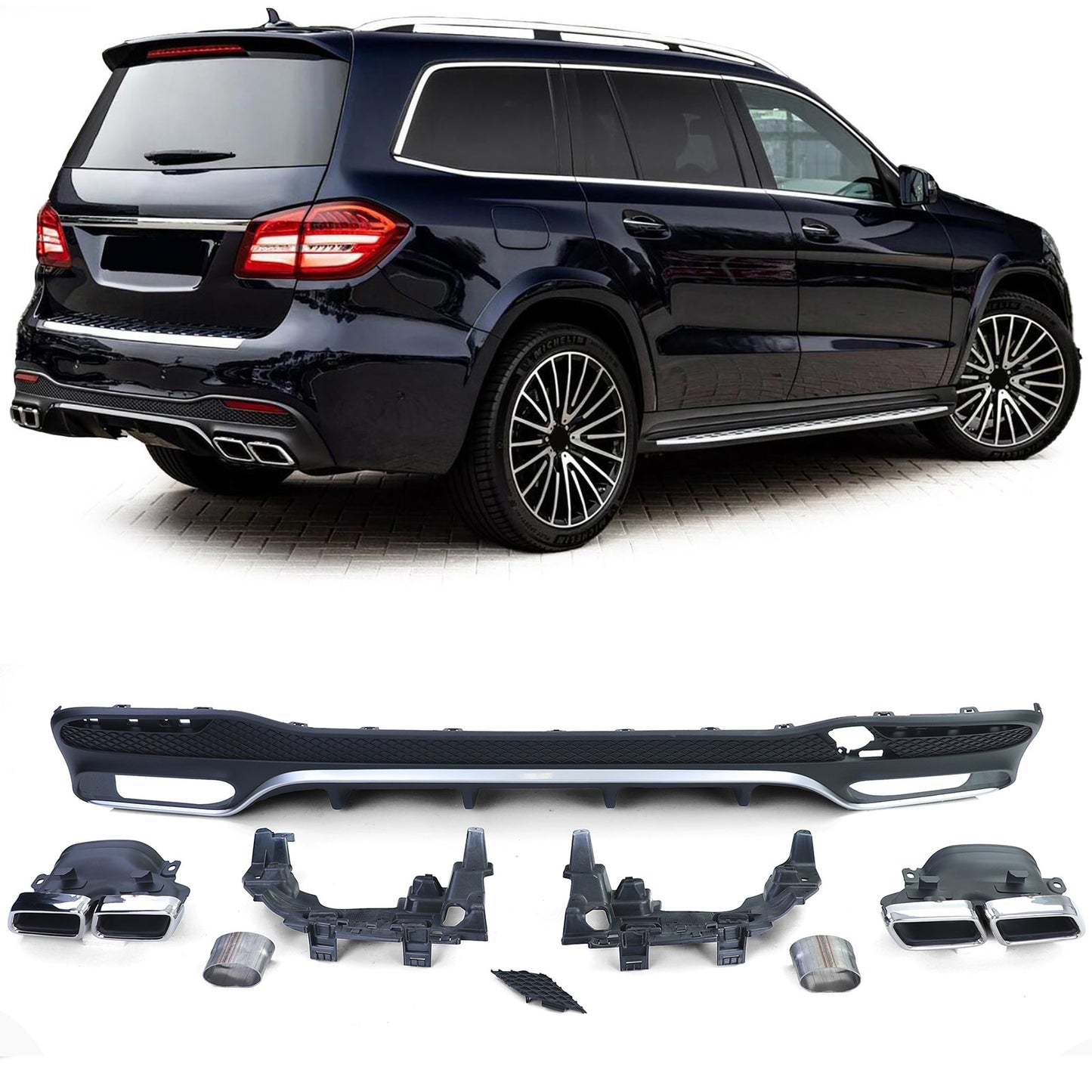 Mercedes GLS X166 15-19 diffusore posteriore sportivo con terminali di scarico