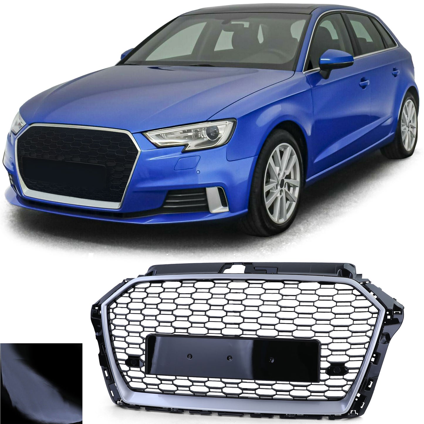 Audi A3 8V 16-20 senza ACC Griglia radiatore sportiva griglia a nido d'ape nero argento