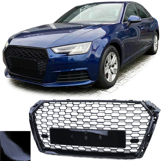 Audi A4 B9 8W 15-19 Griglia sportiva a nido d'ape senza emblema nero lucido