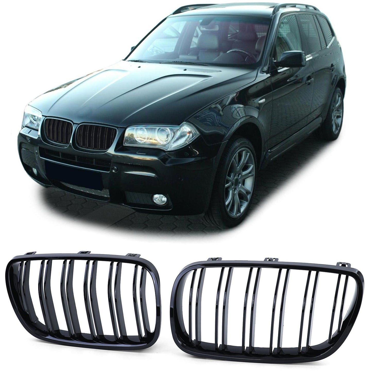 BMW X3 E83 06-11 Griglia radiatore sportiva doppia barra Performance lucida