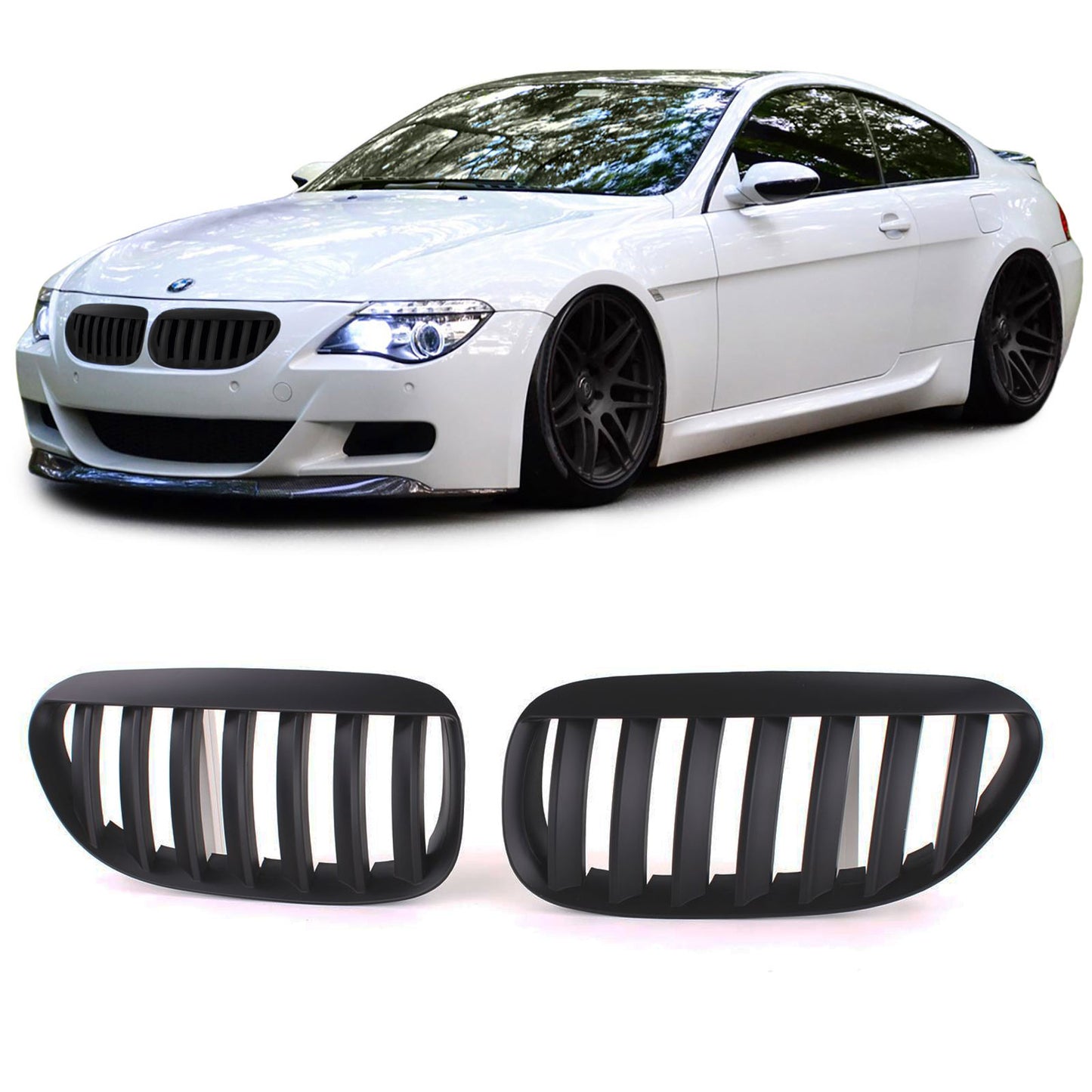 BMW E63 E64 04-10 Griglia radiatore sportiva Performance nera opaca singolo reni