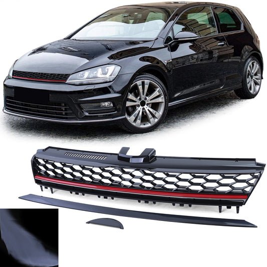 VW Golf 7 12-17 Griglia sportiva a nido d'ape senza stemma nero lucido