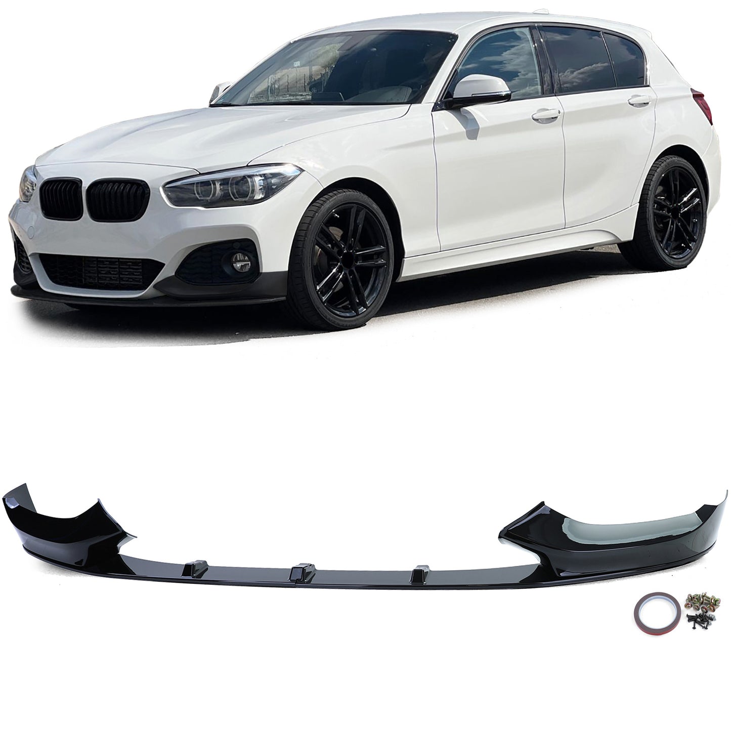 BMW Serie 1 F20 F21 Facelift 15-19 Spoiler Splitter Anteriore Nero Lucido
