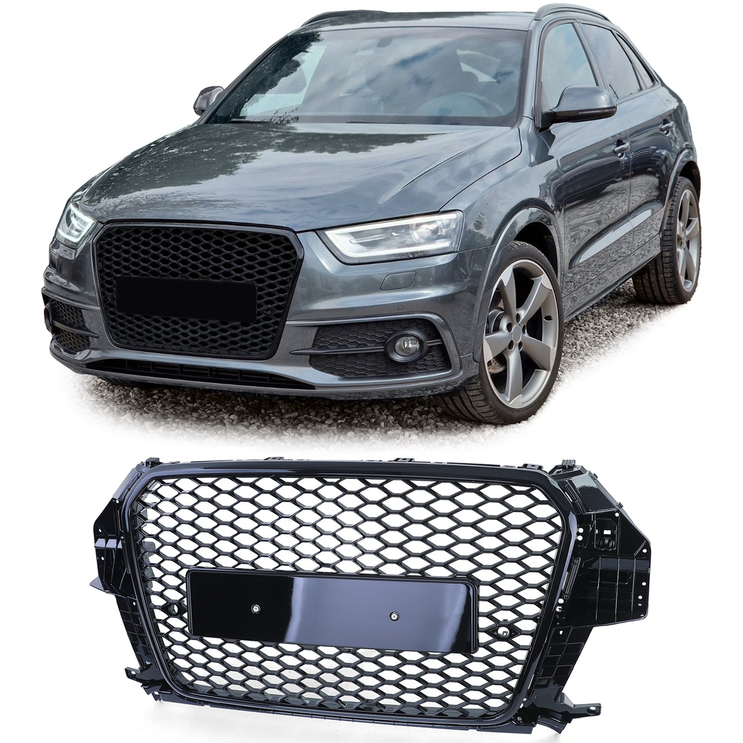 Audi Q3 8U pre-Lci11-15 Griglia sportiva a nido d'ape nera lucida