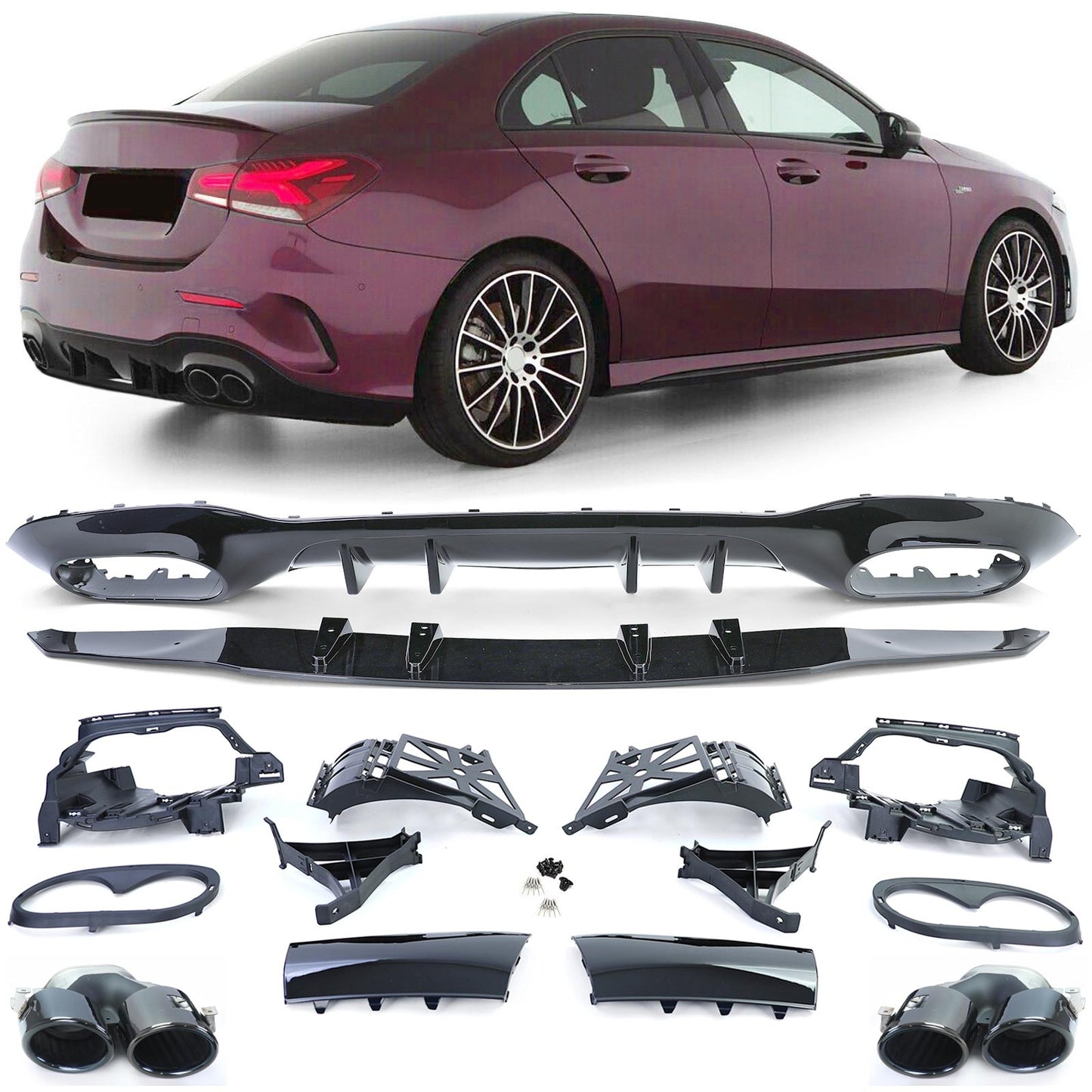 Mercedes classe A V177 dal 18 Diffusore posteriore sportivo con terminali di scarico neri