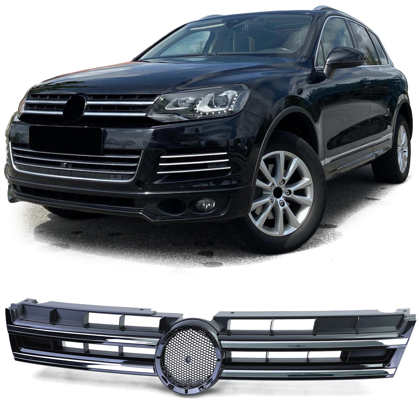 Griglia radiatore griglia anteriore nera lucida cromata per VW Touareg 2 7P pre-lifting 10-14