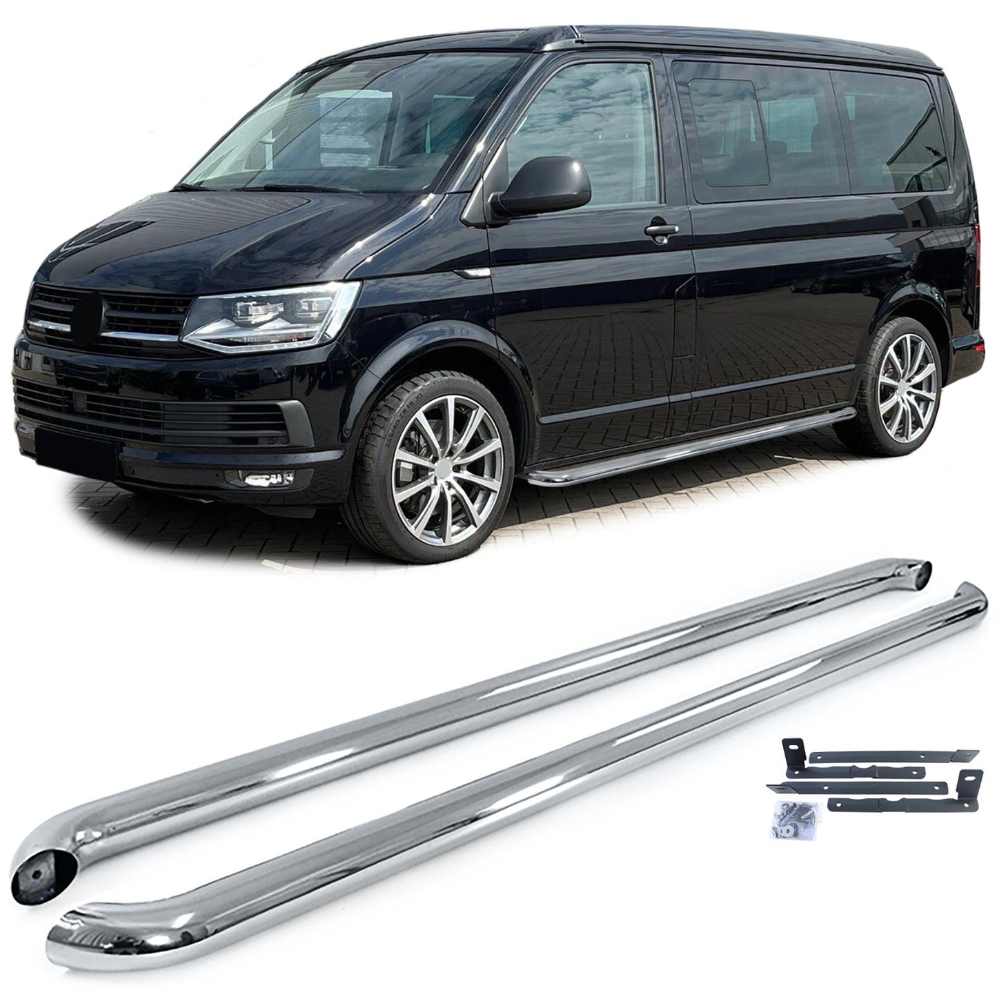 VW T5 T6 T6.1 passo corto Tubi laterali protezione sottoporta in acciaio inox lucidato