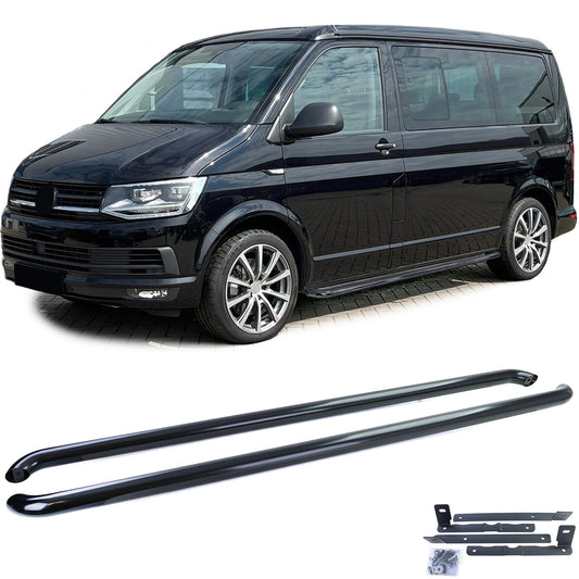 VW T5 T6 T6.1 passo corto Tubi laterali sottoporta in acciaio inox nero lucido