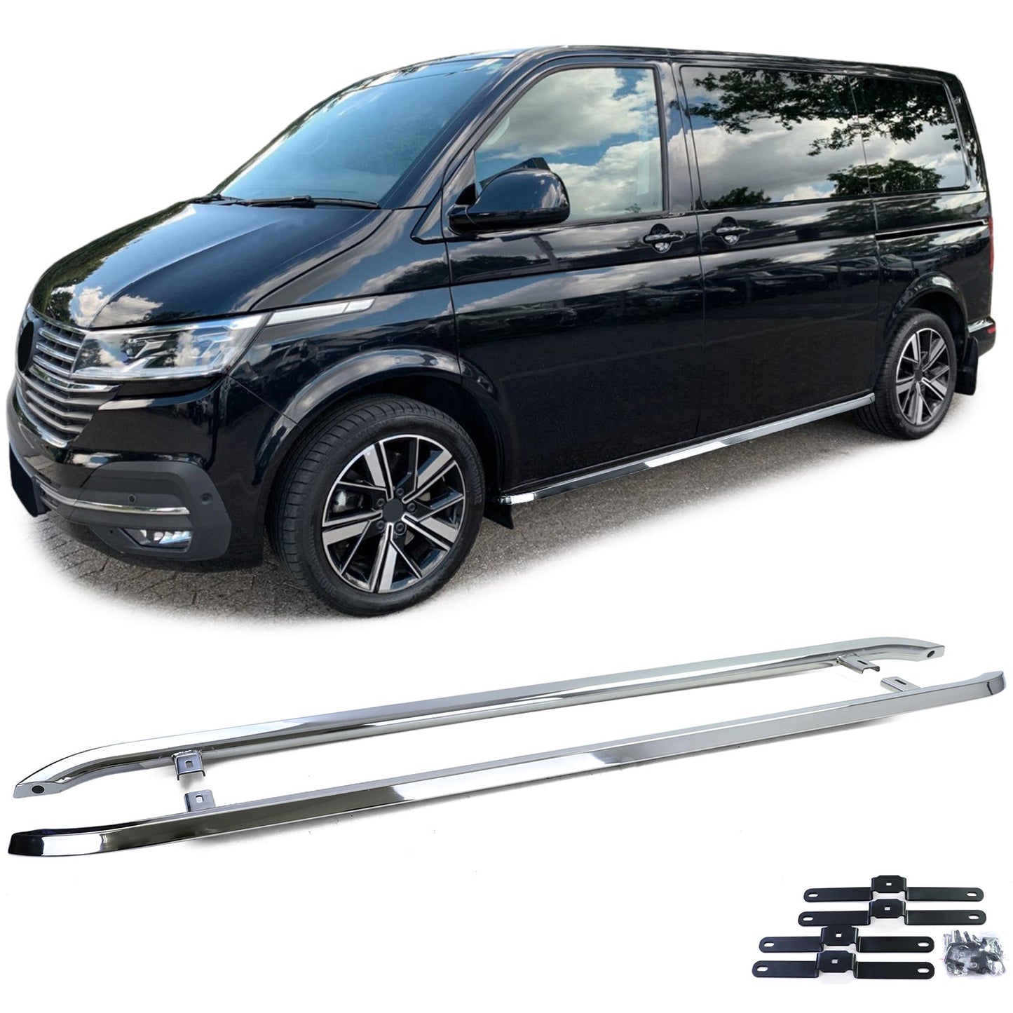 VW T5 T6 T6.1 passo corto Pedane, protezione della soglia, acciaio inossidabile lucidato