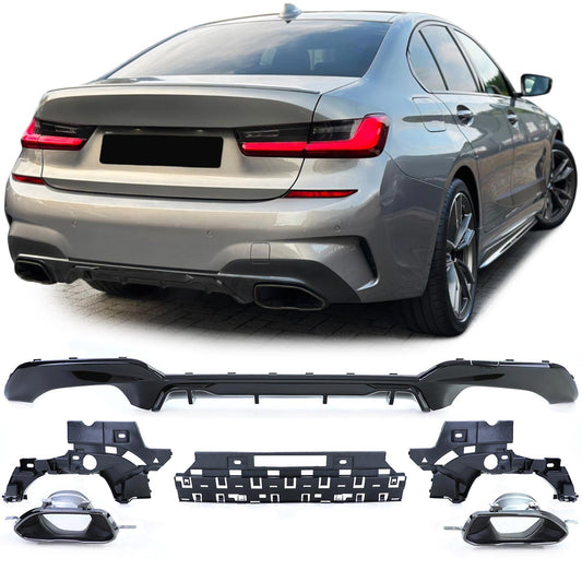 BMW Serie 3 G20 G21 320 330 Diffusore posteriore sportivo lucido + terminali di scarico 340