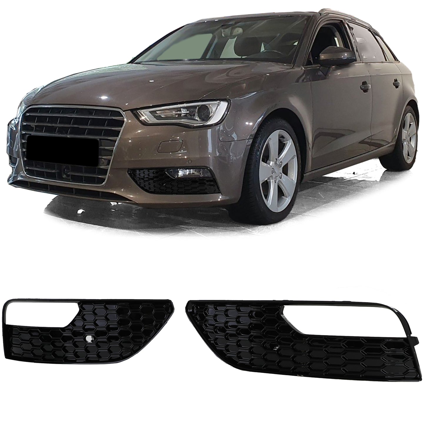 Audi A3 8V 12-16 Griglia di copertura paraurti a nido d'ape nera lucida
