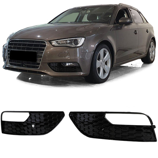 Audi A3 8V 12-16 Griglia di copertura paraurti a nido d'ape nera lucida