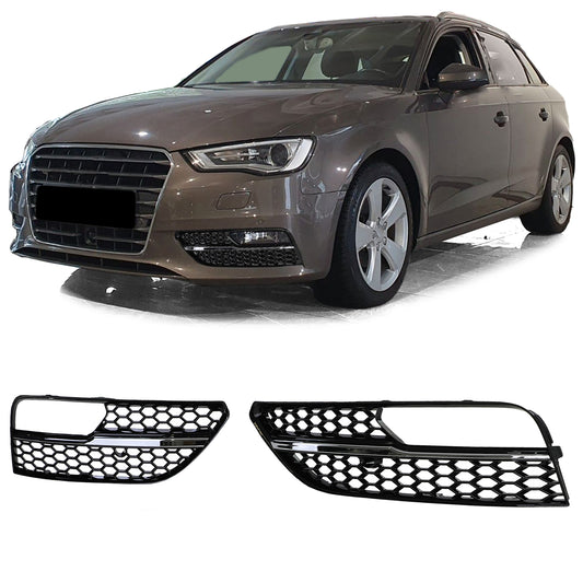 Audi A3 8V 12-16 Griglia copri paraurti a nido d'ape nera cromata lucida
